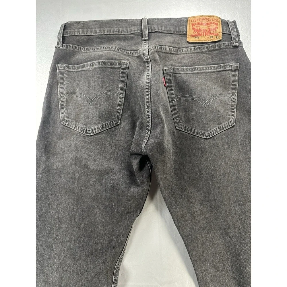 Levis 512 Jeans Mens 33x32‎ Gray Charcoal Slim Tapered Faded Black Stretch Flex